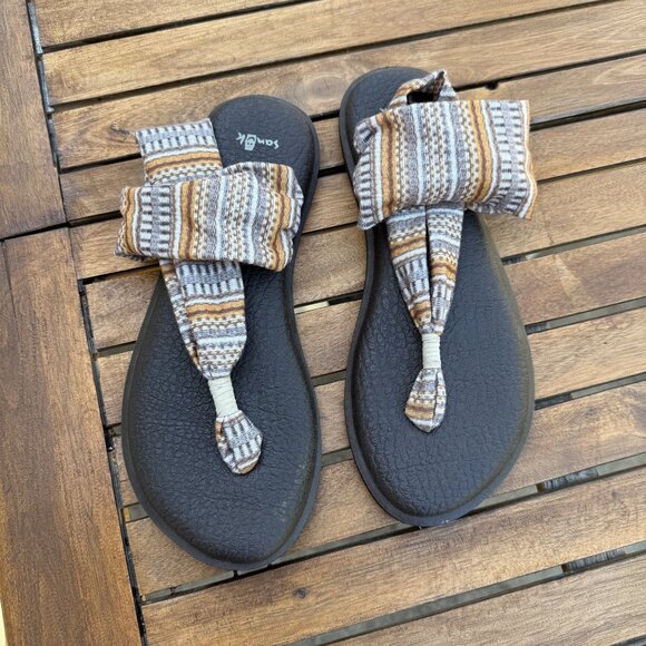 Sanuk Yoga Sling 2 Sandals Womens Size 8 Brown Fabric Strap Flat Comfort Shoes - Picture 2 of 5